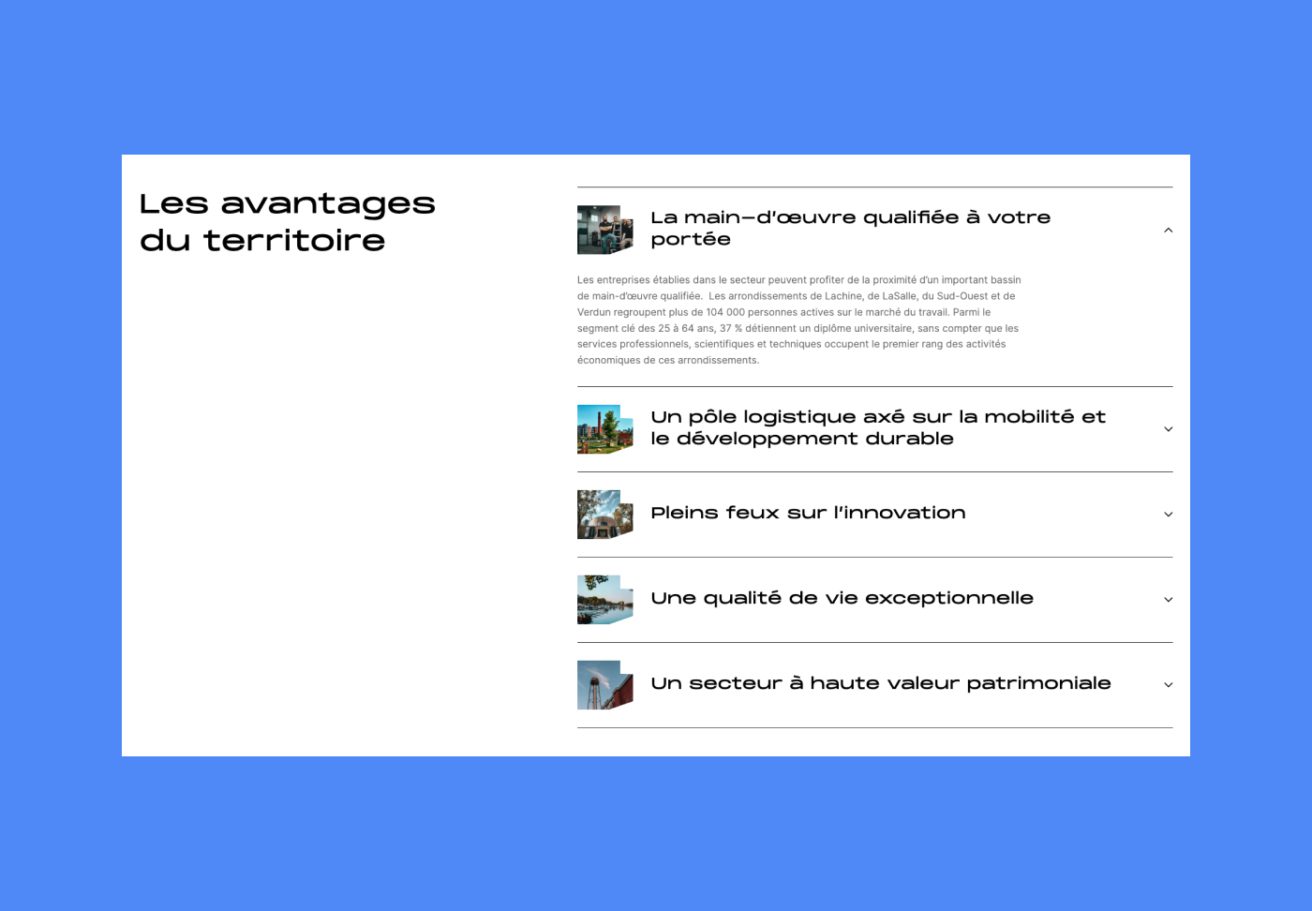 Module web pour présenter les avantages du territoire